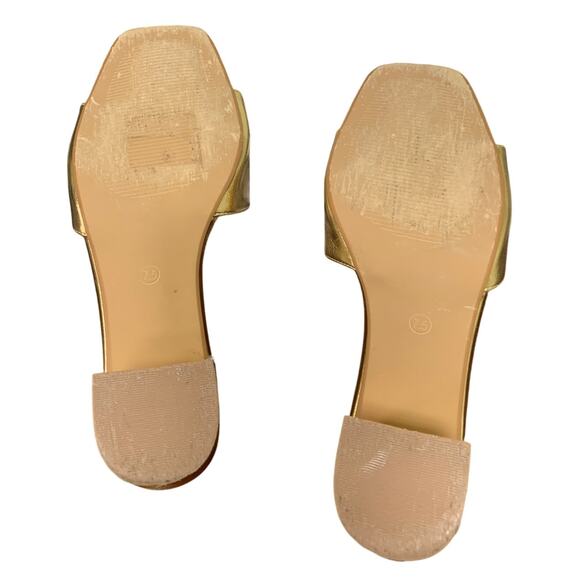 Pizz Annu Womens 7.5 Shiny Gold Open Toe 2.5" Block Heel Slide On Sandal Shoes - Picture 5 of 5